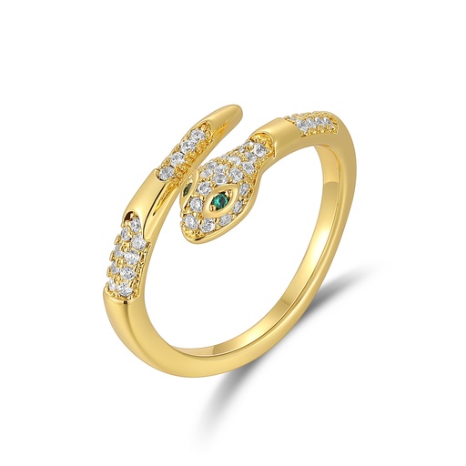 [JY20R0007-2] Gold Snake Ring with Crystal Accents and Emerald Green Eyes