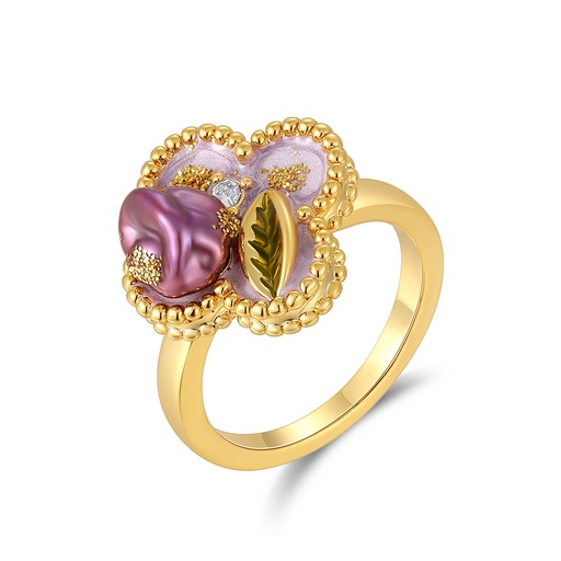 [JY20R0009-2] Lavender Bloom Pearl Ring with Iridescent Purple Centerpiece
