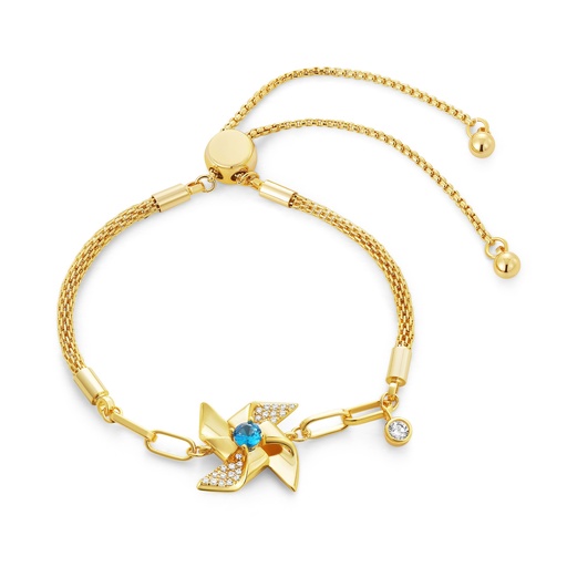 [PD02B0008] Gold windmill charm bracelet with crystal accents and chain