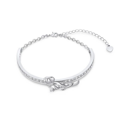 [PD02B0011] Sleek knot bangle bracelet with crystal-studded silver detailing