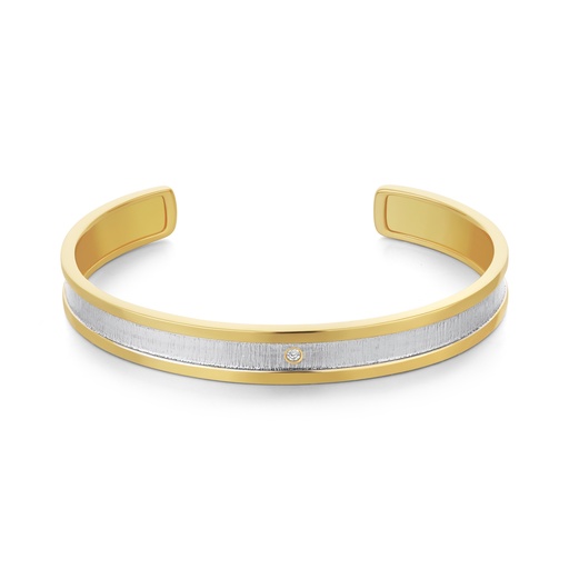 [PD02B0014] Minimalist Dual-Tone Cuff Bracelet with Center Crystal Accent