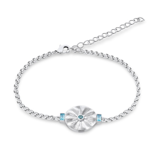[PD02B0016] Silver Chain Bracelet with Radiant Circular and Blue Accents