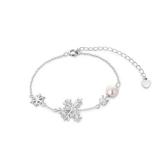 [PD02B0018] Snowflake Pearl Chain Bracelet for Elegant Winter Charm
