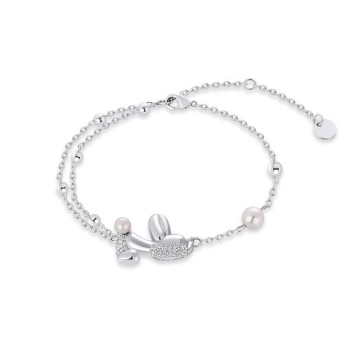 [PD02B0033] Silver Balloon Bunny Bracelet with Pearls and Crystal Accents