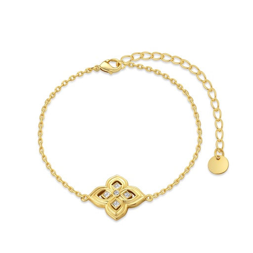 [PD02B0036] Elegant Gold Plated Bracelet with Floral Geometric Charm Design