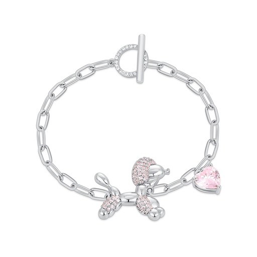[PD02B0037] Cute Silver Balloon Dog Bracelet with Pink Heart Charm