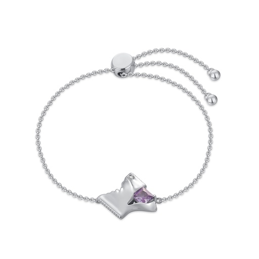 [PD02B0040] Delicate Silver Butterfly Bracelet with Sparkling Amethyst Heart Stone