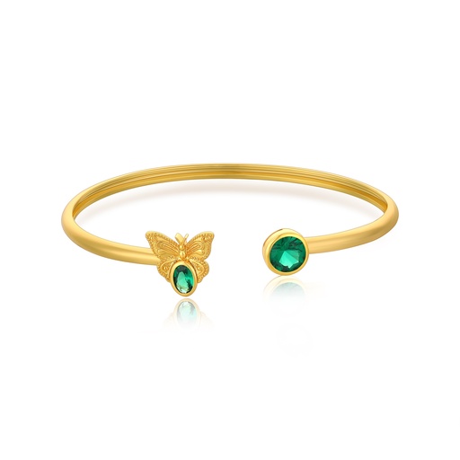 [PD02B0051] Butterfly and Emerald-Effect Gemstone Open Cuff Bracelet