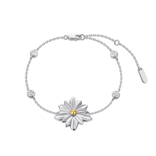 [PD02B0055] Silver Daisy Flower Bracelet with Crystal Accents