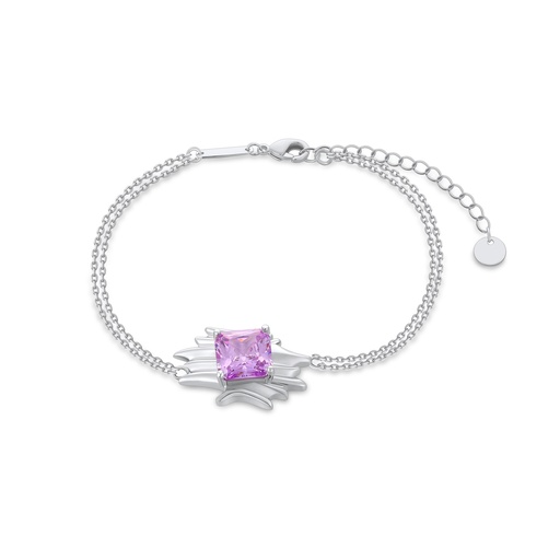 [PD02B0056] Chic Pink Stone Bracelet with Modern Abstract Design Accent