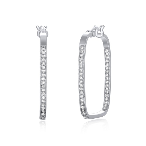 [PD02E0032] Sleek elongated hoop earrings with shimmering pavé crystal embellishments.