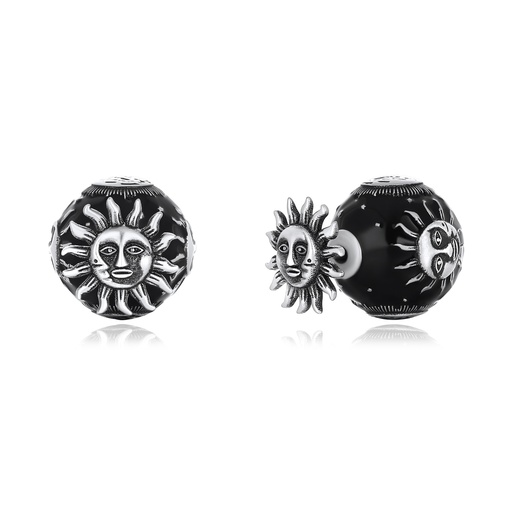 [PD02E0039] Bold Retro Black Sun Design Earrings for Artistic Expression