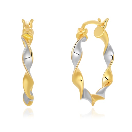 [PD02E0041] Elegant Two-Tone Gold Silver Twisted Brass Hoop Earrings