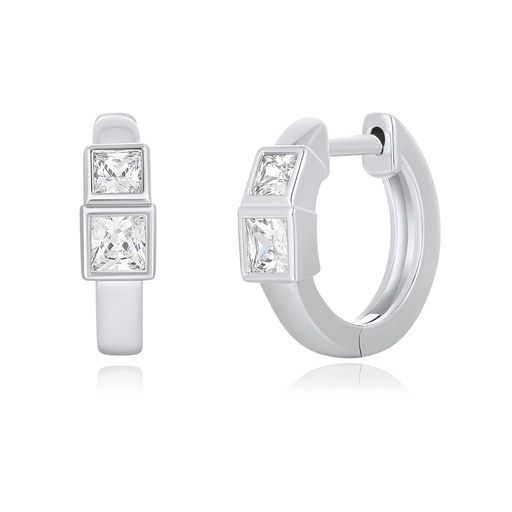 [PD02E0042] Modern Hoop Earrings with Dual Princess-Cut Clear Stones