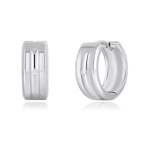 [PD02E0043] Minimalist Silver-Tone Hoop Earrings with Central Crystal Accent