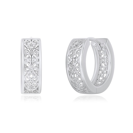 [PD02E0044] Filigree-Patterned Silver Hoop Earrings with Vintage Charm