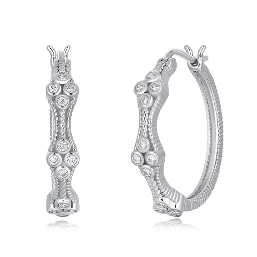 [PD02E0046] Textured Hoop Earrings with Circular Bezel-Set Stone Detailing