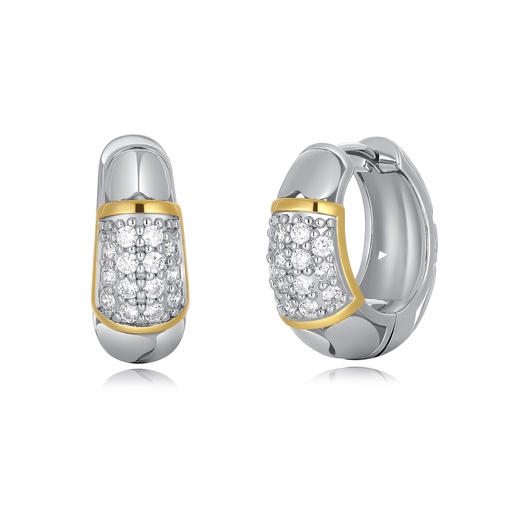 [PD02E0049] Modern silver hoops with central crystal dot and shine