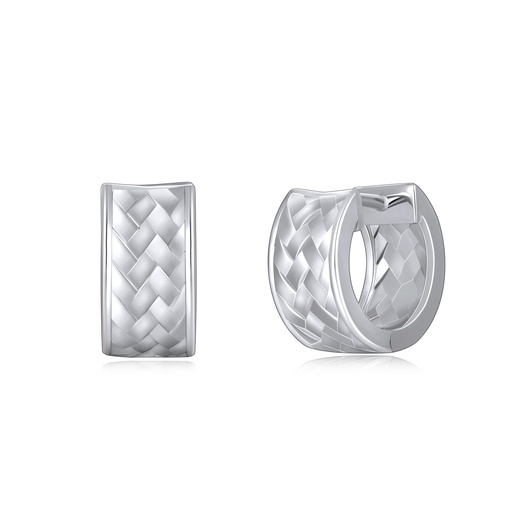 [PD02E0053] Elegant silver braided hoop earrings with sleek contemporary brass design