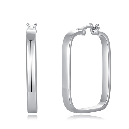[PD02E0064] Sleek Rectangular Hoop Earrings in Minimalist Silver Finish