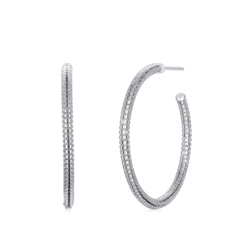 [PD02E0066] Textured Silver-Tone Hoops with Modern, Minimalist Snake Skin Design
