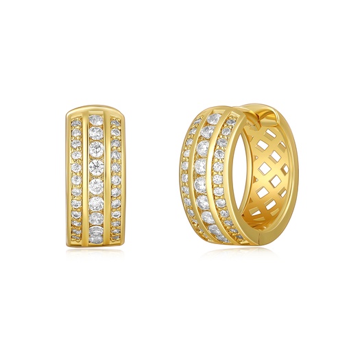 [PD02E0070] Triple Row Gold-Plated Hoops with Dazzling CZ Sparkle Rows