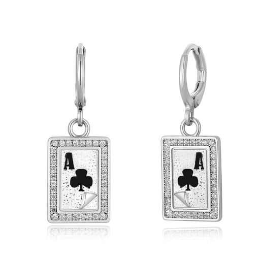 [PD02E0077] Sparkling Ace of Clubs Card Earrings with Cubic Zirconia Accents