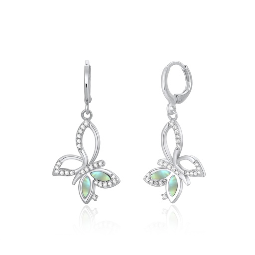 [PD02E0081] Graceful Butterfly Drop Earrings with Abalone Shell and Zircon Sparkle