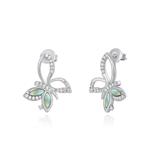 [PD02E0082] Chic Butterfly Stud Earrings With Shell Inlay and Glittering Stones
