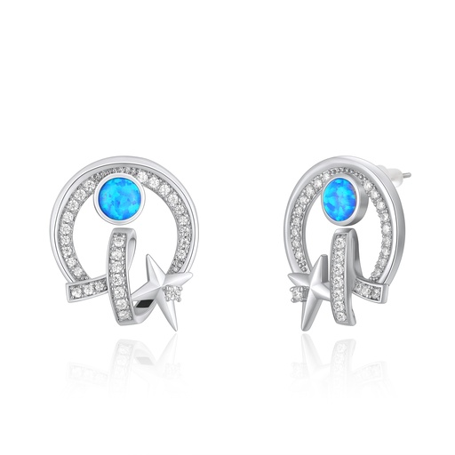 [PD02E0096] Celestial Hoop Earrings with Blue Opal and Shooting Star Design