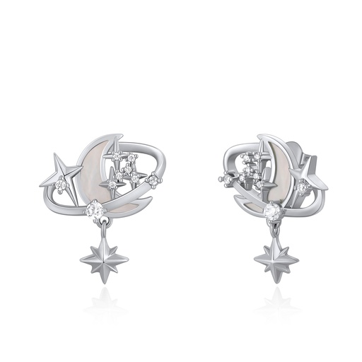 [PD02E0098] Celestial Moon Star Earrings with Crystals, Romantic Night Sky Style