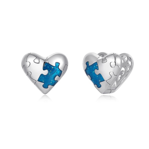 [PD02E0111] Heart Puzzle Earrings with Blue Enamel Inlay