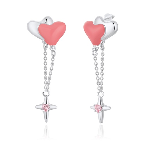 [PD02E0112] Double Heart Balloon Earrings with Dangling Star Charm