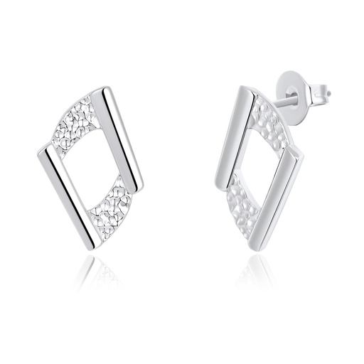 [PD02E0122] Geometric Rhombus Silver Earrings with Hammered Details