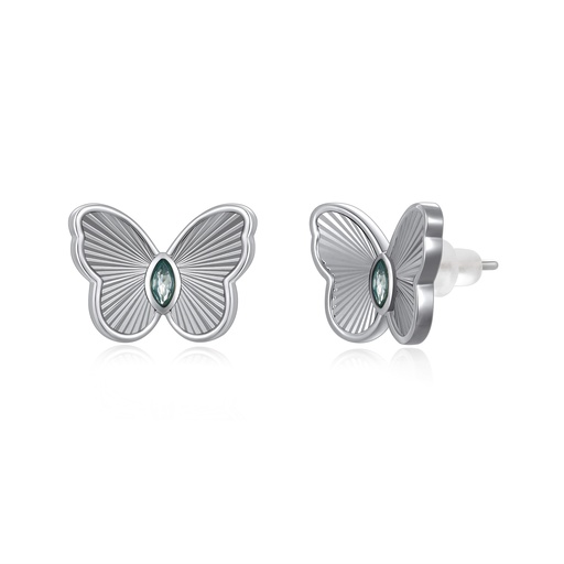[PD02E0124] Radiant Butterfly Stud Earrings with Teal Crystal Centerpiece