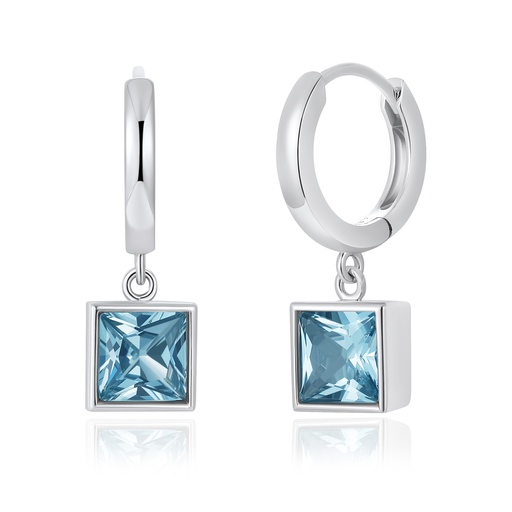 [PD02E0126] Square Blue Crystal Drop Earrings with Minimalist Hoop Design