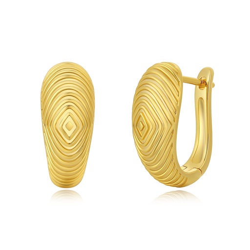 [PD02E0134] Bold Geometric Gold Huggie Earrings with Engraved Ripple Texture