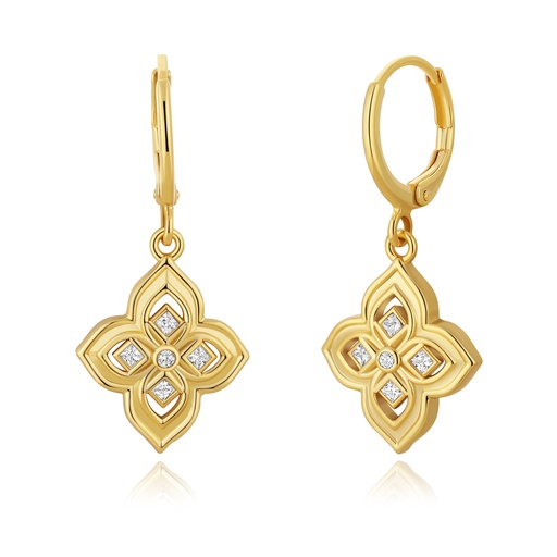 [PD02E0139] Gold-Plated Layered Flower Earrings with Sparkling CZ Centers
