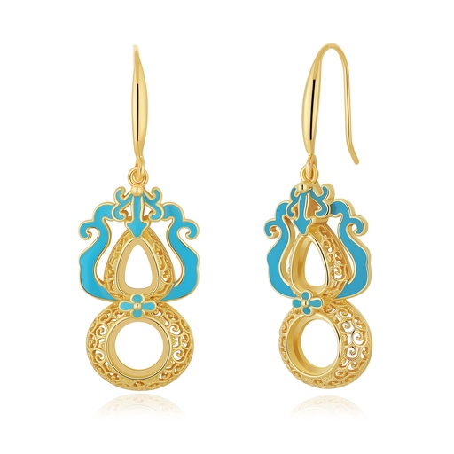 [PD02E0153] Golden Elegance with Turquoise Enamel Drop Earrings