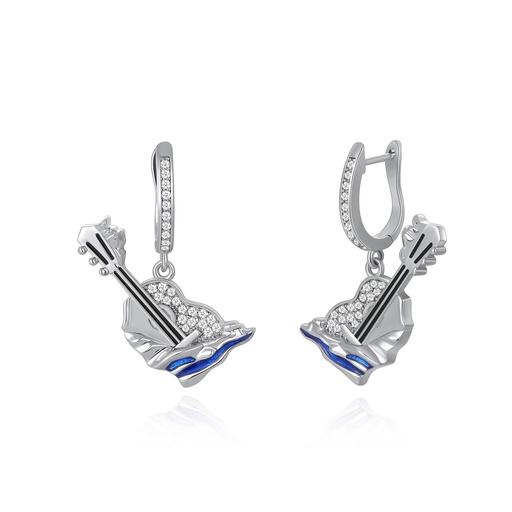[PD02E0160] Crystal Guitar Drop Earrings with Blue Accent