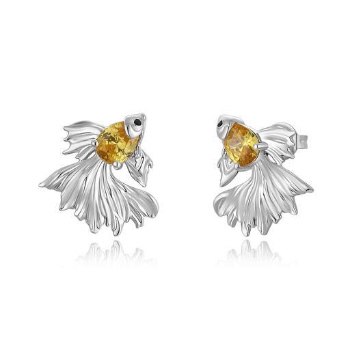 [PD02E0162] Golden Crystal Fish Earrings in Flowing Design