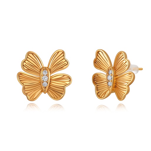 [PD02E0168] Textured Gold Butterfly Earrings with Pavé Center Detail