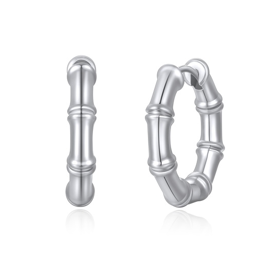 [PD02E0175] Silver Bamboo-Style Small Hoop Earrings