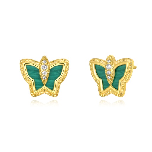 [PD02E0188] Green Enamel Butterfly Earrings with Crystal Body Detail