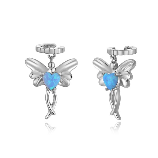 [PD02E0190] Fairy Drop Earrings with Blue Opal Heart Center