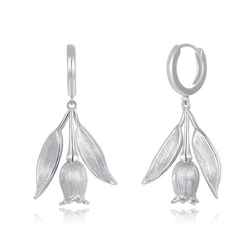 [PD02E0214] Delicate Snowdrop-Inspired Earrings in Brushed Silver