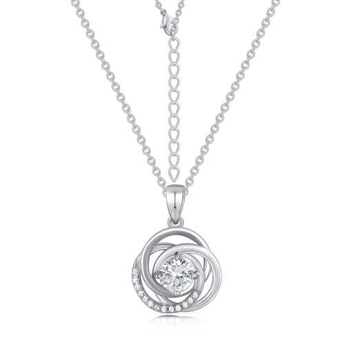 [PD02N0063] Silver Infinity Rose Pendant with Brilliant Center CZ Stone