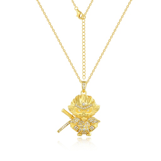 [PD02N0066] Chibi Monkey King Warrior Necklace With Sparkling Staff Design