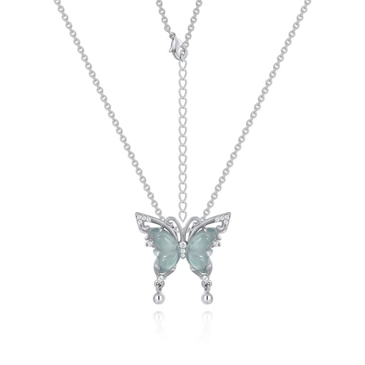 [PD02N0067] Delicate Butterfly Pendant Necklace With Frosted Wings and Crystals