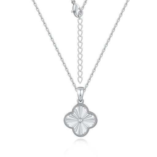 [PD02N0089-1] Shimmering Silver Clover Pendant with Radiant Sunburst Texture
